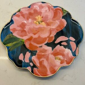 Anthropologie Anais Dessert Plate Floral Scalloped Plate with Gold Trim